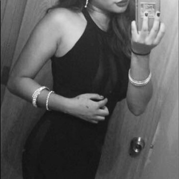 BLACK MESH WITH SLIT PROM DRESS - Picture 1 of 2